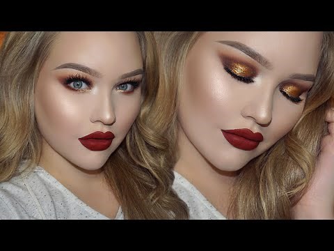 Gold Smokey Eyes - Classic Red Lips | Holiday Glam Makeup