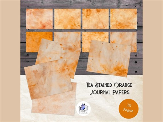Tea Stained Orange Journal Pages Printable, Warm Vintage Paper Pack, Rustic Scrapbook Paper - Etsy