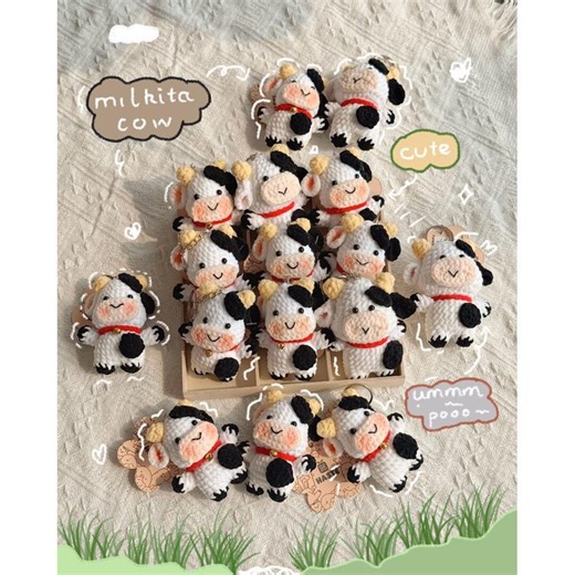 Handmade Crochet Animal Keychain - Kawaii Milk Cow Plush Keyring - Etsy