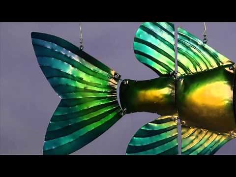 Handmade Recycled Metal Tropical Fish Mobile Art-Wind & Weather