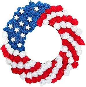 4th of July Independence Day Wreath Decorations，Patriotic Independence Day Wreath, Memorial Day Wreaths for Front Door Wall (D)