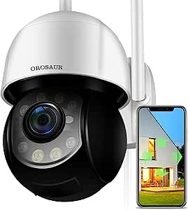 Security Camera Outdoor, Plug-in Wireless WiFi Cameras 1080P Home Bullet Surveillance Camera, 3MP, PTZ, Pan/Tilt, 360° View, Night Vision, Motion Detection, Cloud Storage, IP Work at Mobile APP