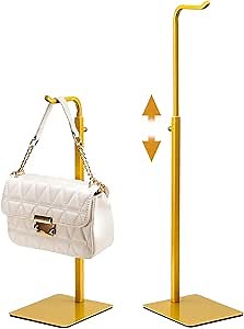 2 Pack Purse Holder Handbag Display Stand: Gold Hanger Rack for Bags, Purses, and Wreath, Adjustable Hook Stand for Tabletop, Closet, and Retail Use for Vendors