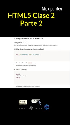 Edwin Omar on Instagram: "HTML5 Clase 2 parte 2 Integración de CSS y JavaScript #html5 #diseñoweb #desarrolladorweb"
