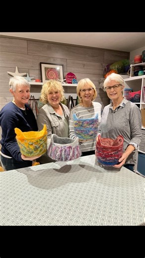 Making a large wet felted item on a ball, like a bag or basket, can involve a bit of a physical workout. But I hope you’ll agree that it’s worth it, here are four fabulous felt baskets from this fun workout, I mean workshop, back in November! natashasmarttextiles #feltedbasket #handmadebasket #feltbasket #feltbowl #basketmakingworkshop #basketmaking #3dwetfelting #wetfeltmaking #wetfeltersofinstagram #feltbagonaball #feltartists #handmadehomewares #feltingball #feltteacher #feltmaking #feltart #