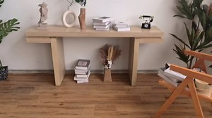 66 Inch Long Narrow Console Table with Storage, Modern Oak Wood Fluted Sofa Tables with Minimalist Design, Entry Accent Table for Hallway, Kitchen, Living Room and Bedroom, Easy Assembly