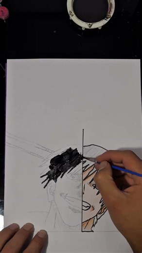 Half Pencil vs Paint 😈 Touji Drawing Transformation | Split Art