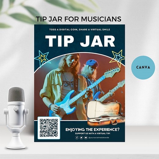 Tip Jar for Musician Music Band Tip Jar Qr Code Sign Accepted Appreciated Template Tip Jar Decal Musician Gift Canva Editable Scan to Pay - Etsy