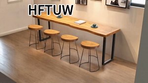 Long Bar Table,Counter Height Table,Solid Wood Rectangular Pub Table, Rustic Industrial Style Bar Height Dining Table for Kitchen,Bistro,Restaurant,No Stools(Natural Wood) (47 Inch)