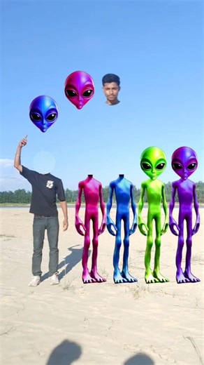 baigani ,green blue red ,alien matching head, trending head short video