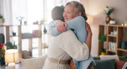 Senior couple, women and lesbian for hug, love and relationship in...