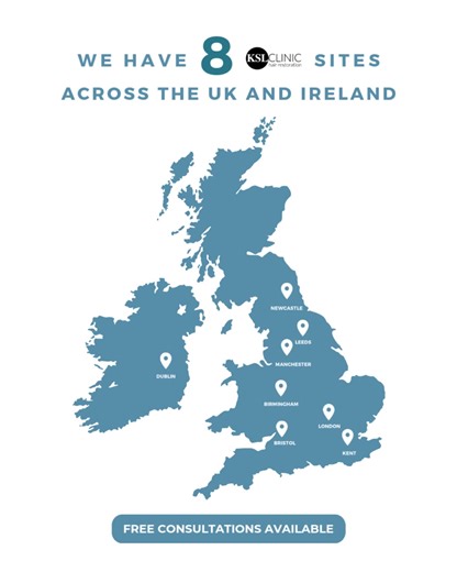 8 clinics. 1 trusted name in hair restoration ⭐️ From London to Dublin, wherever you visit KSL Clinic you’ll experience the same expertise, same care and the same natural results. Why patients choose KSL: ✅ Free consultations ✅ Maximum grafts for every patient ✅ Guaranteed results ✅ In-house surgical team you can trust Your journey to restored confidence starts here. 📅 Book your free consultation today at one of our 8 UK and Ireland locations: London, Kent, Manchester, Birmingham, Bristol, Newc
