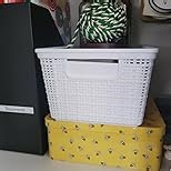 Amazon.com - Wrrlors 8-Pack Black Plastic Storage Baskets with Lids, Label Organizers, Stackable Organizer Containers: For Organizing Shelves, Drawers, Desk Closets, Playrooms, Classrooms, Offices