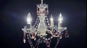 LaLuLa Pink Chandelier White Chandeliers Lighting with Acrylic Crystals Mini 4 Lights Pendant Light for Bedroom and Girls Room