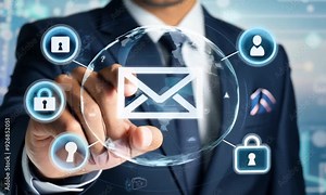 Businessman Holding Email Icon for Secure Customer Contact and Information Protection