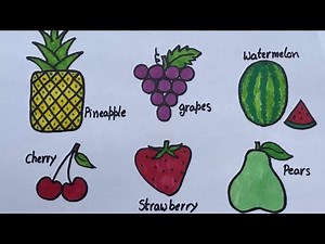 Easy fruits drawings for kids. Pineapple🍍, grapes🍇, cherry🍒, watermelon🍉, strawberry 🍓, pears🍐