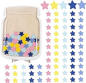 Stars Reward Jar, 100 Stars Classroom Reward Jars for Kids, Potty Training Chart Chore Chart, Star Jar Reward System Behavior Chart for Student Boys Girls Classroom Kids (100 Stars)