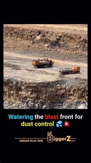 FACTS & KNOWLEDGE on Instagram: "It’s not something you see every day: watering the bench just before firing. But there’s a reason for it: ✅ Controls dust – less cloud in the air and better visibility. ✅ Avoids surprises – reduces unwanted flyrock. ✅ Extra safety – especially when there’s a community, road, or strong winds nearby. Even the water truck joins the team to keep the blast cleaner and safer. #biggerz"