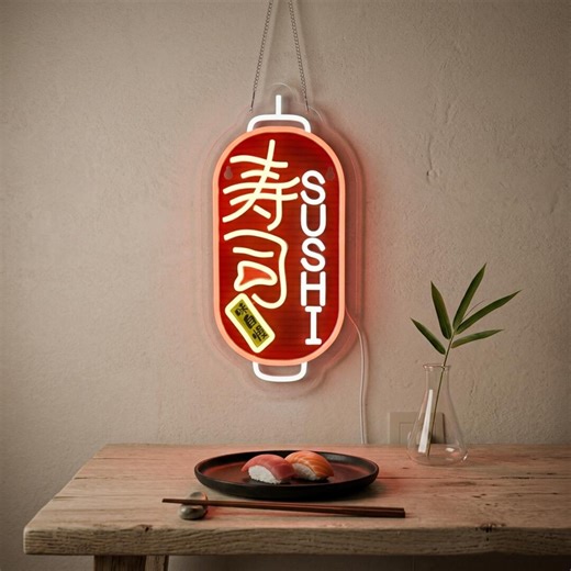 Japanese Sushi Chochin Lantern Neon Sign – Red Kanji Bar Decor - Etsy