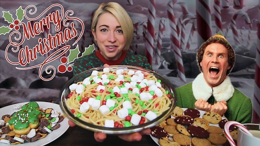 Feasting on all of Buddy The Elf's 3 major food groups: candy, candy canes, candy corn, and SYRUP! It was an honor to eat a holiday icon's daily diet for a video. Would YOU try Buddy's famous spaghetti?! Let me know! (Filmed: December 2019) | Katina Eats Kilos