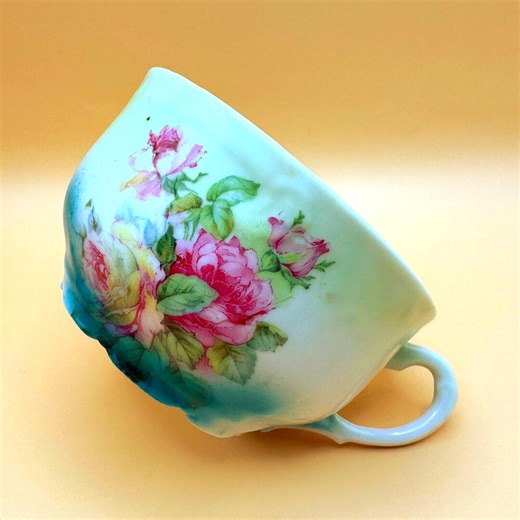 Vintage Hand Painted Floral Teacup Pink Roses Green Ombre Porcelain Cup - Etsy