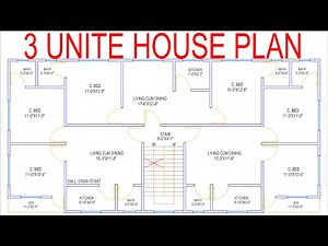 HOUSE PLAN DESIGN | EP 42 | 2000 SQUARE FEET THREE-UNIT HOUSE PLAN | LAYOUT PLAN