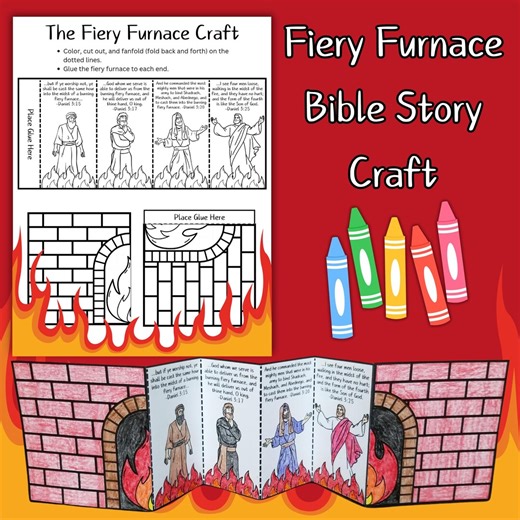 The Fiery Furnace Folding Suprise Bible Craft Printable for Kids Sunday School Bible Lesson Shadrach Meshach and Abednego Coloring Activity - Etsy
