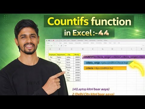 COUNTIFS Excel Tutorial in Hindi | Multiple Conditions Formula (2026)