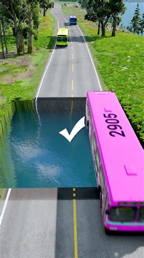 Bus, water pit crossing challenge #100 | #beamngdrive #carsvsrpothole #monstertruck #beamngcrashes