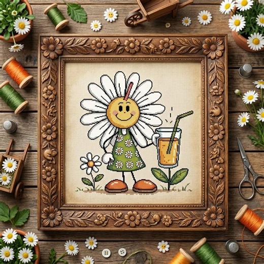 Daisy Girl Cross Stitch Pattern: Floral Embroidery (PDF Pattern) - Etsy