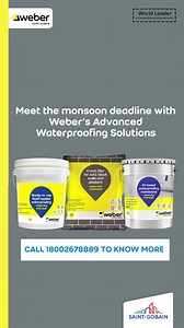 With the monsoons fast approaching, getting building waterproofing done in time might pose a challenge. With Weber waterproofing solutions you can get reliable and long lasting treatment for your entire building. The materials used for waterproofing in Weber’s advanced waterproofing range have been proven to be the best and have given excellent results. Our range has been formulated from top quality waterproofing chemicals to ensure quicker and better waterproofing that meets the monsoon deadlin
