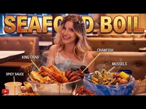 Eating a Giant Seafood Boil for the First Time! King Crab & Lobster