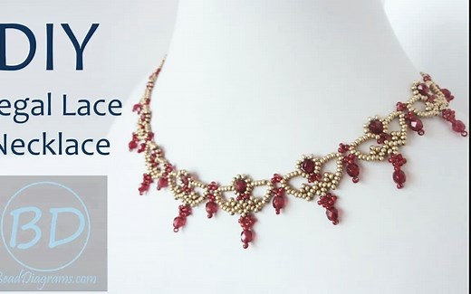 串珠教程-富贵花蕾丝项链（材料尺寸见简介）