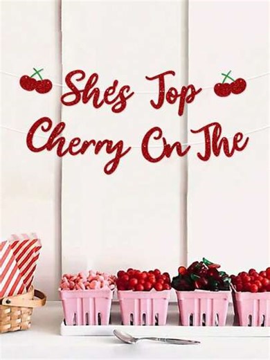 2pcs "She's The Cherry On Top" Cherry Themed Hanging Pennant Banner, Suitable For Room Decor And Celebration Activities Like Birthday, Wedding, Valentine's Day, Party | SHEIN