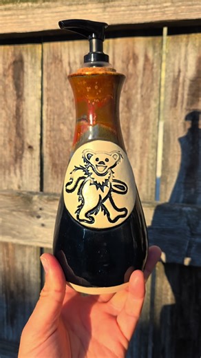 Bear Soap/Lotion Dispensers. Getting some new designs going for this vessel, since it seems to be a continued best seller. ♡ These are available! Ready to ship in time for Valentines Day! #funcionalpottery #soapdispenser #goodolgratefuldead #gdart #dancingbear | HoneyCreek Pottery