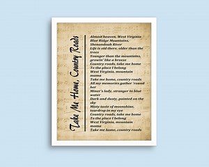 John Denver Lyrics Print: "take Me Home, Country Roads" Song Art - Etsy
