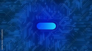 Futuristic AI Microchip Connecting PCB Chip Activates Circuit Board. Digital technology background. Artificial Intelligence Wide Semiconductor Surface deep learning to use generative AI work support