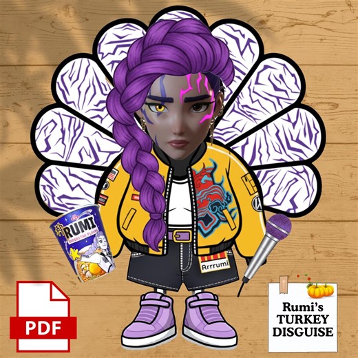 Demon Rumi Disguise a Turkey Printable - KPOP Demon Hunters Demon Rumi's Turkey Disguise - Huntrix Kids Thanksgiving Craft Activity - Etsy