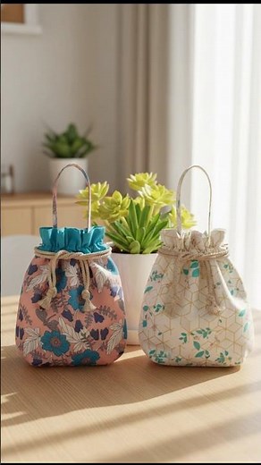 How to Sew a Small Handbag | Easy Fabric Handbag Tutorial for Beginners | Drawstring Bag DIY