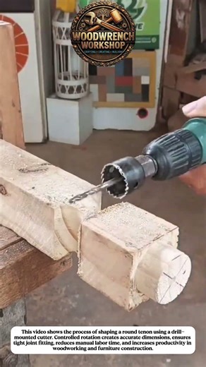 Wood Tenon Shaping with Drill Tool | Fast Round Joint Technique