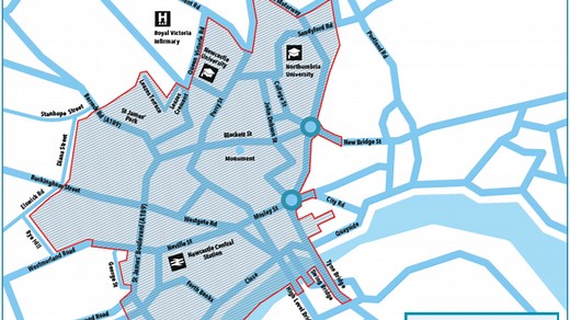 Map of Newcastle Clean Air Zone as it comes into effect