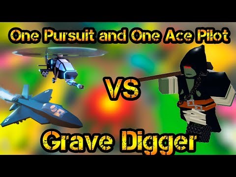 One Pursuit and One Ace Pilot vs Grave Digger Roblox Tower Defense Simulator