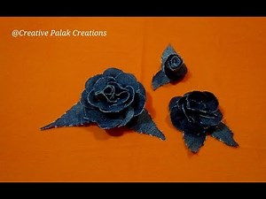 Jeans flower making,DIY zero waste recycled old denim jeans fabric flower.