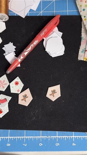 Nic 🪡 Patchwork + Quilt Designer 🧵 Hand piecing + applique on Instagram: "These will be small English paper piecing shapes but they are cute, so that is a win. You can cut bigger seam allowances than I have here. A glue stick works wonders. @sewline_official is my favourite and the papers are staying in these. 👌🥰 Want this little suite of EPP ornaments when it drops for newsletter subscribers next week as a free thank you 🫶❤️ Comment SCRAPPY and I will DM you the link."