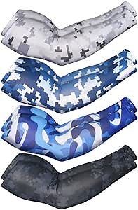 JaGely 4 Pairs UV Sun Protection Cooling Compression Sleeves Unisex Arm Sleeves Long Football Arm Sun Sleeves(M Size, Classic Style)