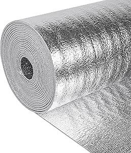 Reflective Insulation Roll 24in x 10Ft (3mm) Foam Core Radiant Barrier Double Reflective Aluminum Foil Wrap Insulation Sheet Thermal Shield for Winter RV Window Thermal Cold Insulating Summer Heat