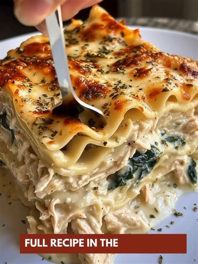 white chicken lasagna, creamy comfort food, cheesy pasta bake, easy family dinner, oven baked pasta 📝 Ingredients : 9 lasagna noodles (cooked al dente) 2 ½ cups cooked shredded chicken 2 cups fresh spinach (optional but awesome) 3 cups shredded mozzarella cheese | Tasty Home Recipes