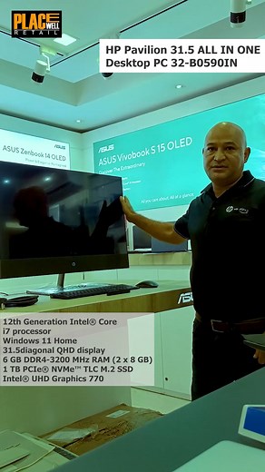 Redefine the concept of an All-In-One with the HP Pavilion 31.5 AIO Desktop PC 32-B0590IN Experience: 12th Generation Intel® Core™ i7 processor Windows 11 Home Single Language in S mode 80 cm (31.5) diagonal QHD display1 6 GB DDR4-3200 MHz RAM (2 x 8 GB) 1 TB PCIe® NVMe™ TLC M.2 SSD Intel® UHD Graphics 770 Powerful tech makes life easy. Order your own HP B0590IN AIO today #HP #PlacewellRetail #performance #compact #strong #sleekdesign | Placewell Retail | Facebook