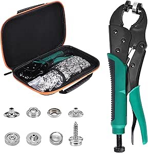 Heavy Duty Snap Fastener Pliers for Metal Snaps, Adjustable Snap Install Tool Pliers for Replacing Boat Cover, Tarps, Canvas, Includes 350 Piece Marine Canvas Snaps