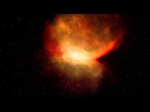 Artist’s impression of two white dwarf stars merging and creating a Type Ia supernova